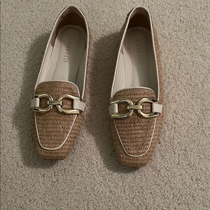 Tan Woven Loafers with Gold Accent